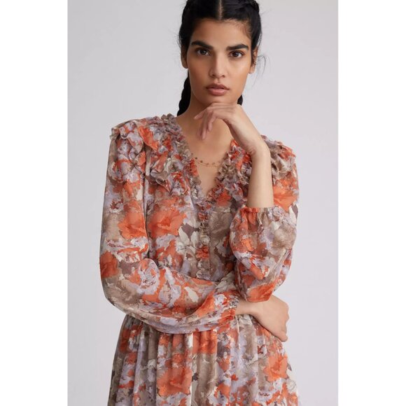 Anthropologie Current Air Ruffled Floral Mini Dress XS - Picture 2 of 6